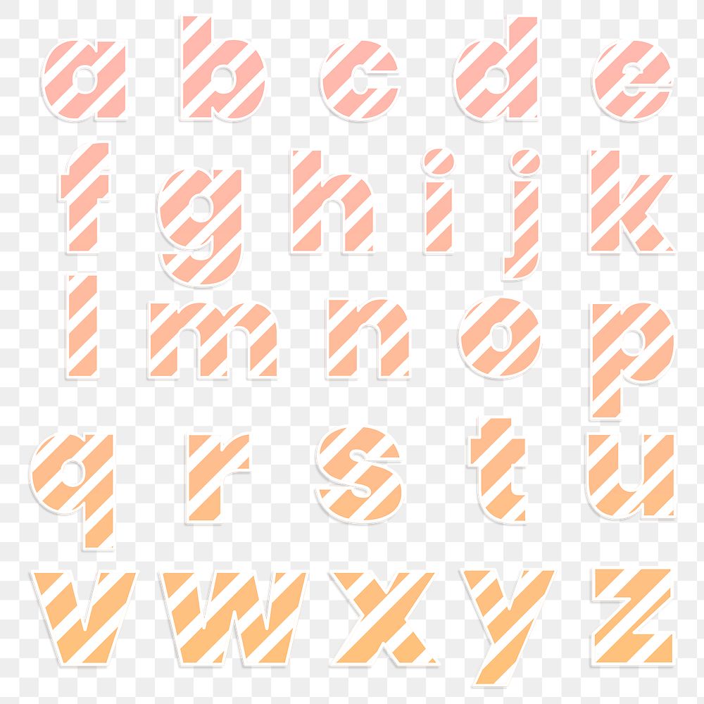Gradient orange alphabet png sticker set candy can typography letters