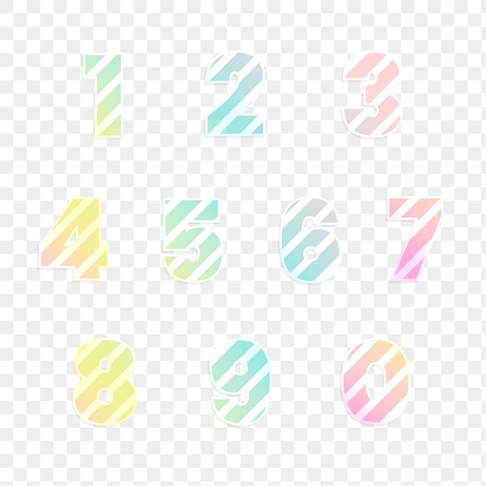 Striped png number 0-9 set cute candy cane typography lettering