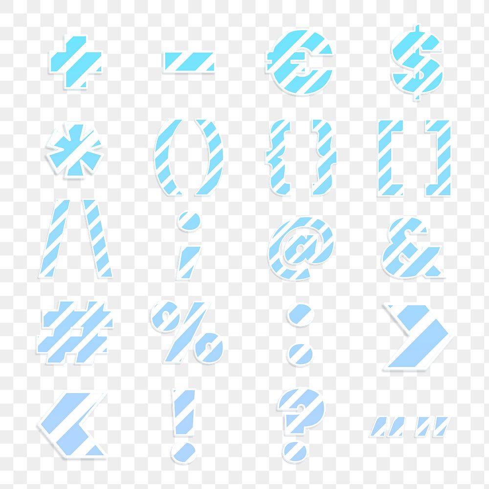 Blue striped pattern character png symbols set candy cane font