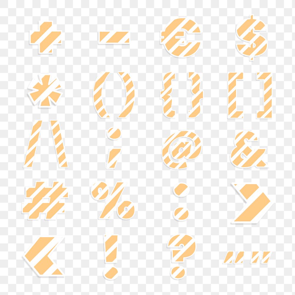 Orange striped pattern character png symbols set candy cane font