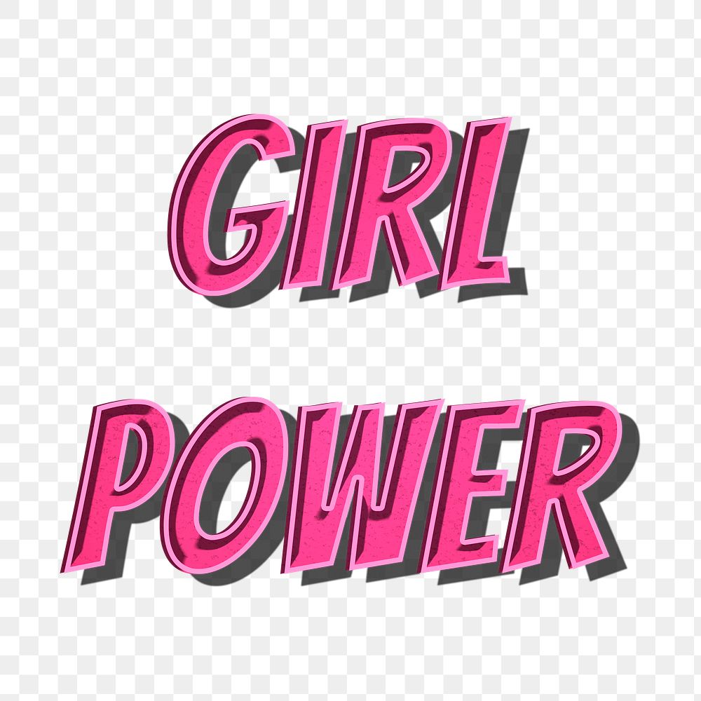 Girl power retro style png typography illustration