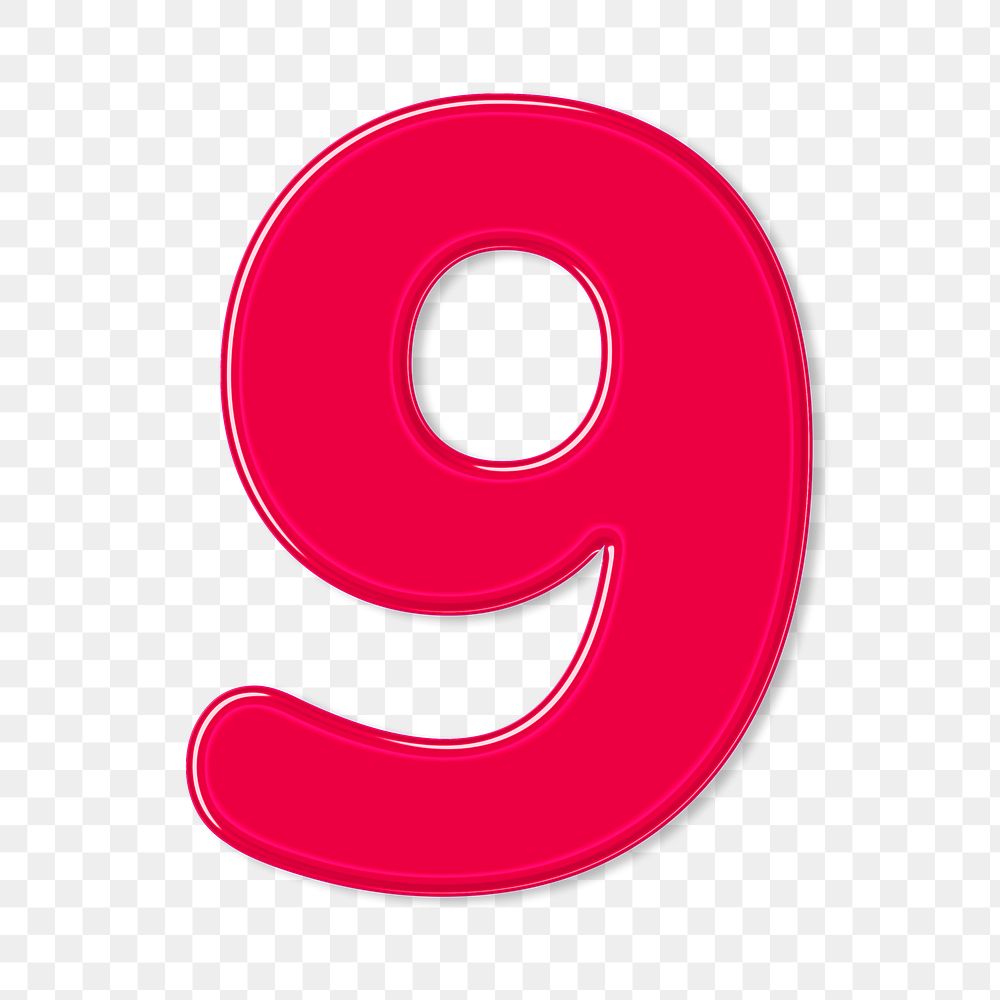Bold jelly embossed number 9 png typography