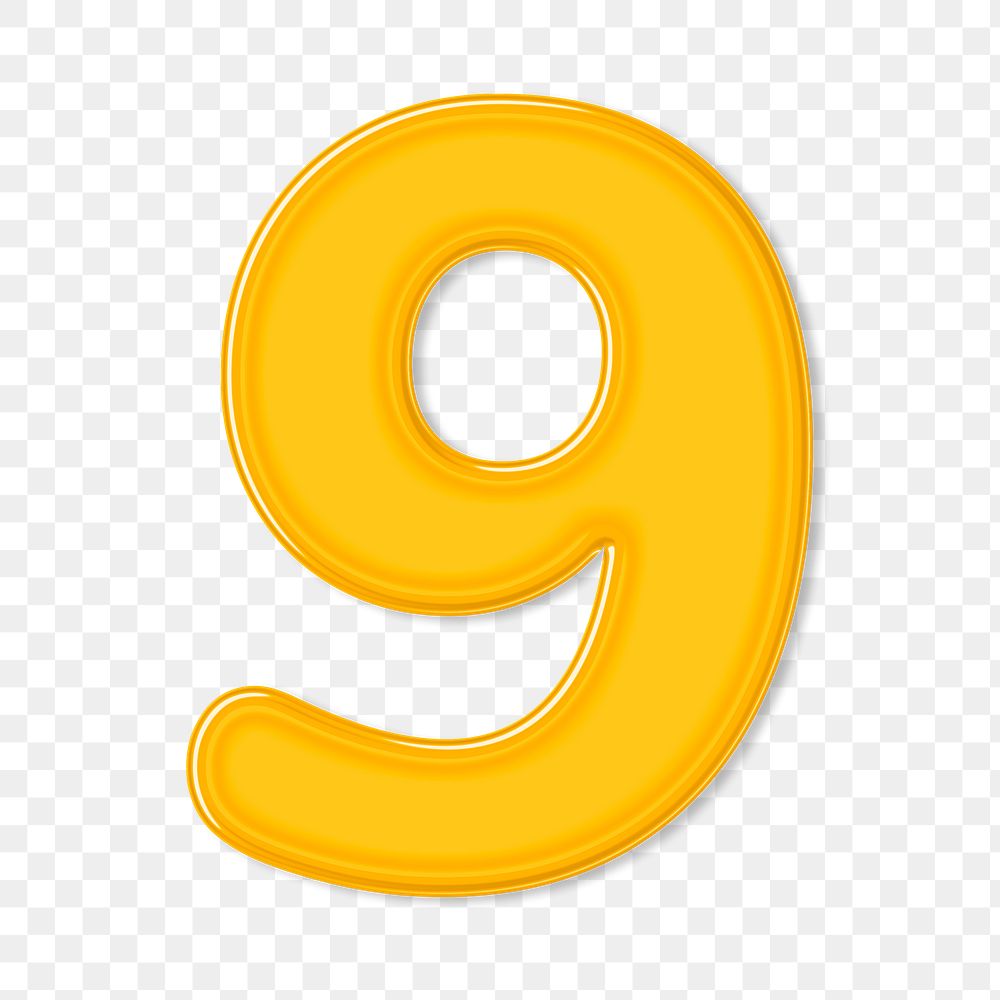 Bold jelly embossed number 9 png typography