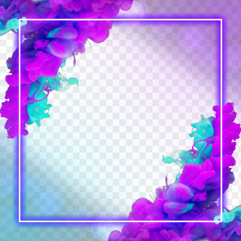 Glowing neon frame purple png ink explosion