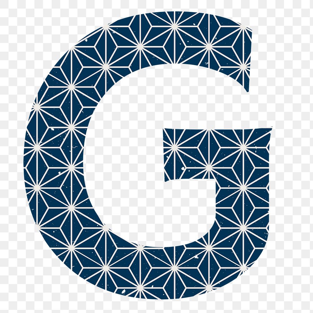 Asanoha letter g Japanese png blue pattern typography