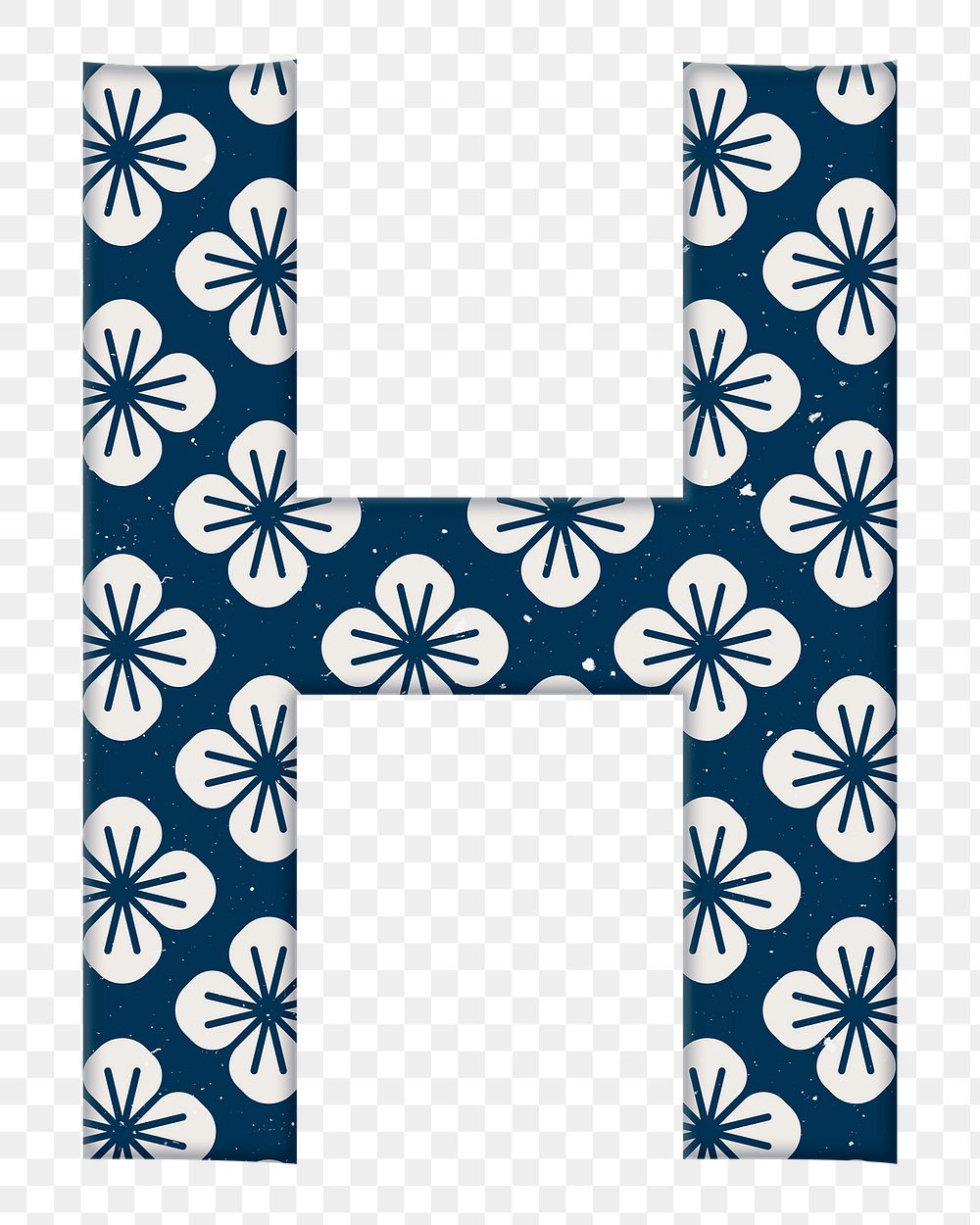 Letter h Japanese floral png blue pattern typography