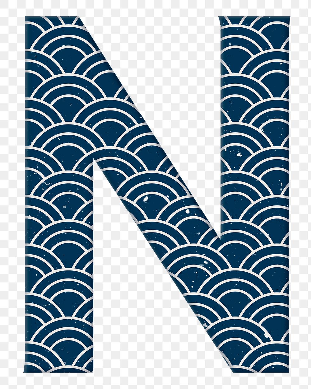 Seigaiha letter n Japanese png blue pattern typography