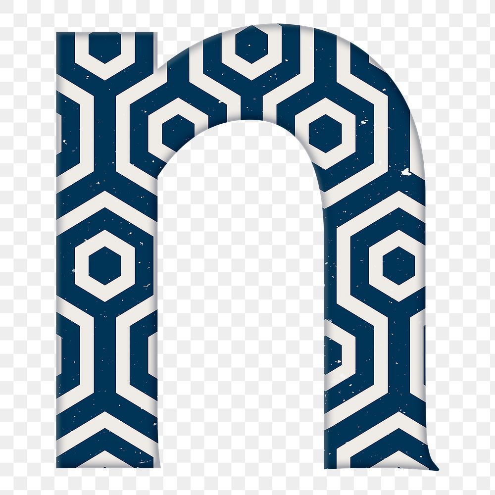 Kikko letter n Japanese png blue pattern typography