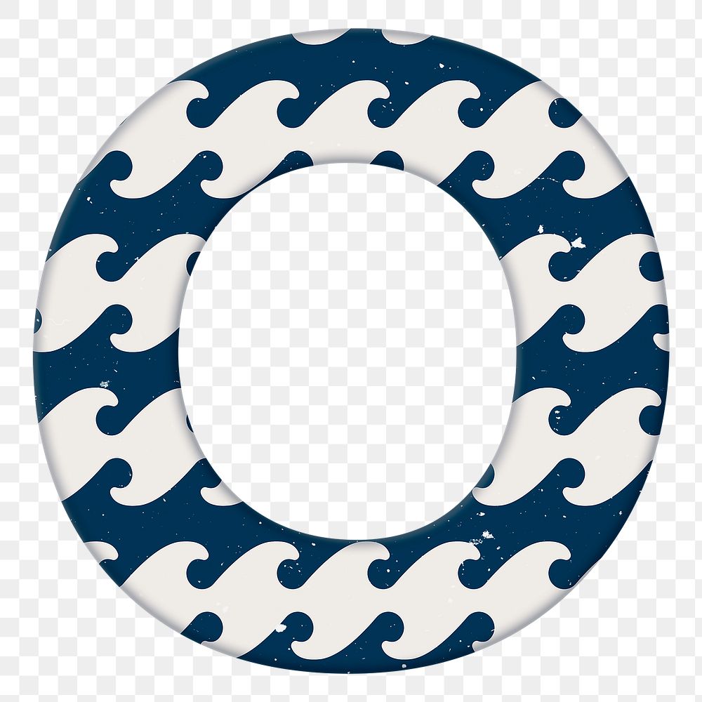 Letter o Japanese wave png blue pattern typography