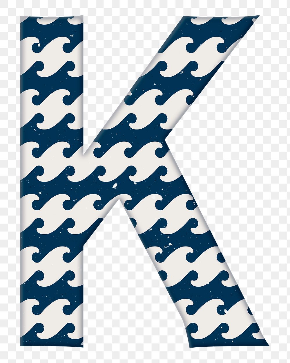 Letter k Japanese wave p blue pattern typography