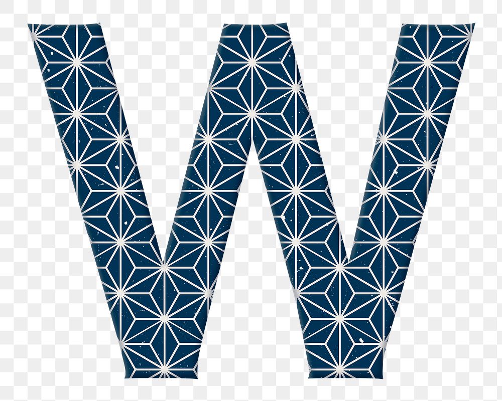 Asanoha letter w Japanese png blue pattern typography