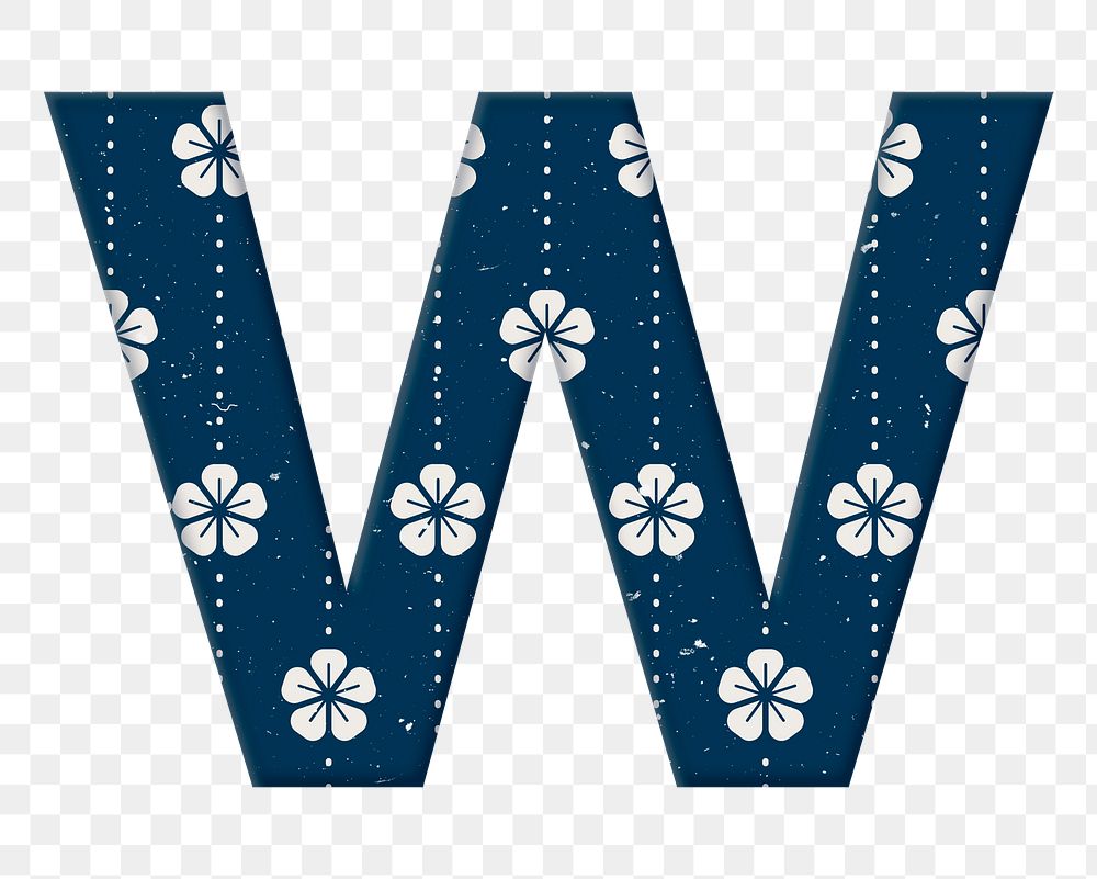 Ume letter w Japanese png blue pattern typography
