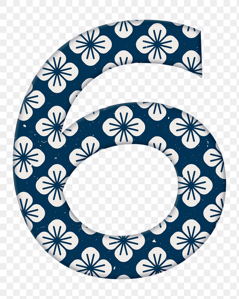 Blossom pattern six png Japanese inspired number typography