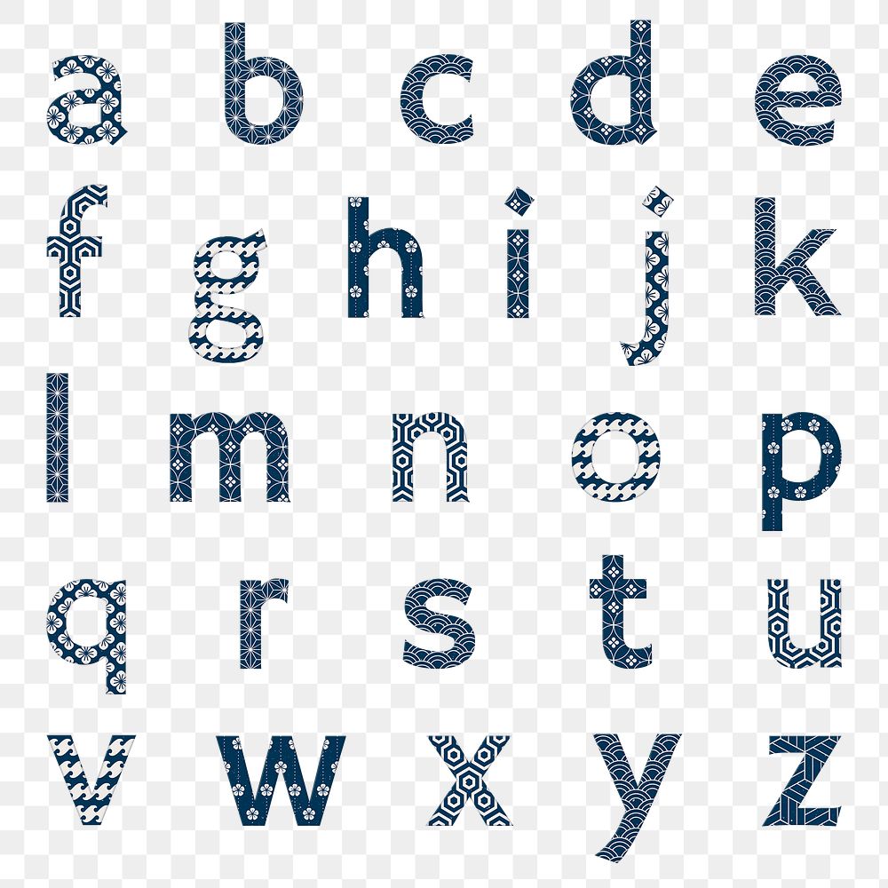 Png alphabet set japanese inspired typeface