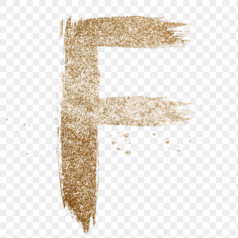 Gold transparent f letter painted glitter typography