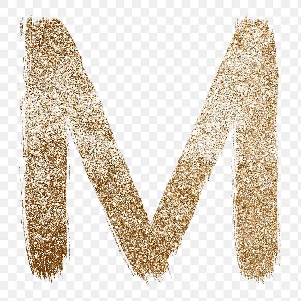 Gold png glitter m letter brushed typography