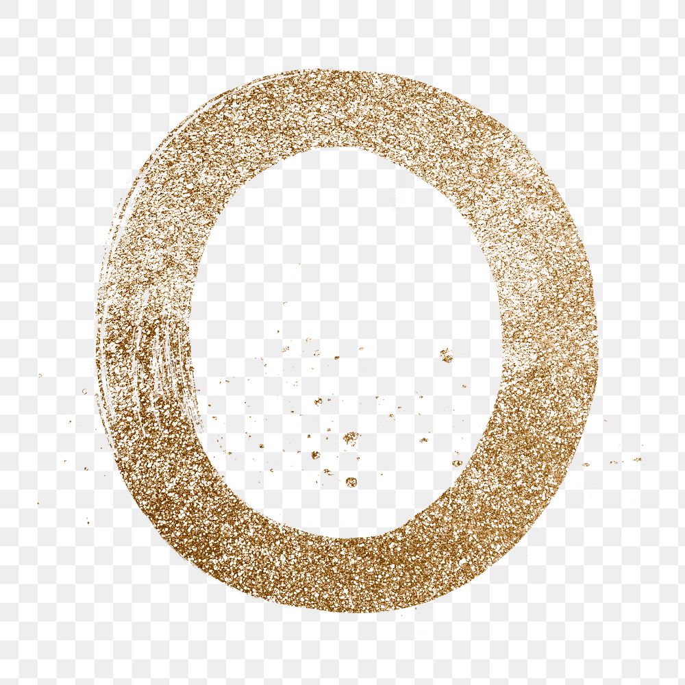 Gold glitter o letter png brushed typography