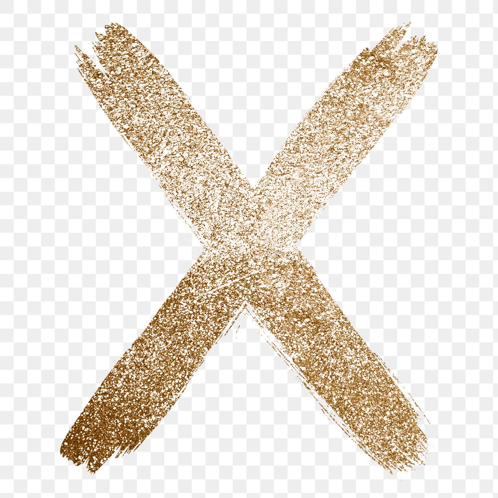 Gold x letter glitter png brushed typography