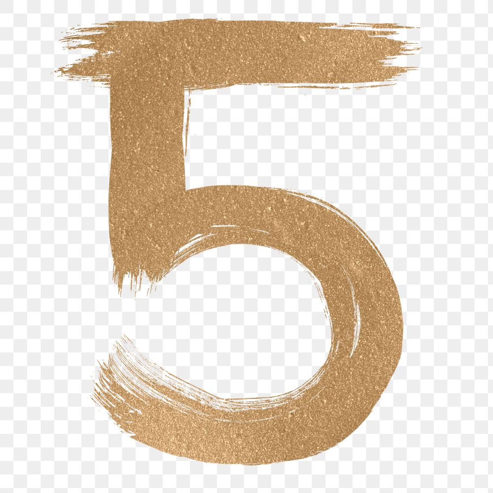 Transparent gold number 5 brushed typography