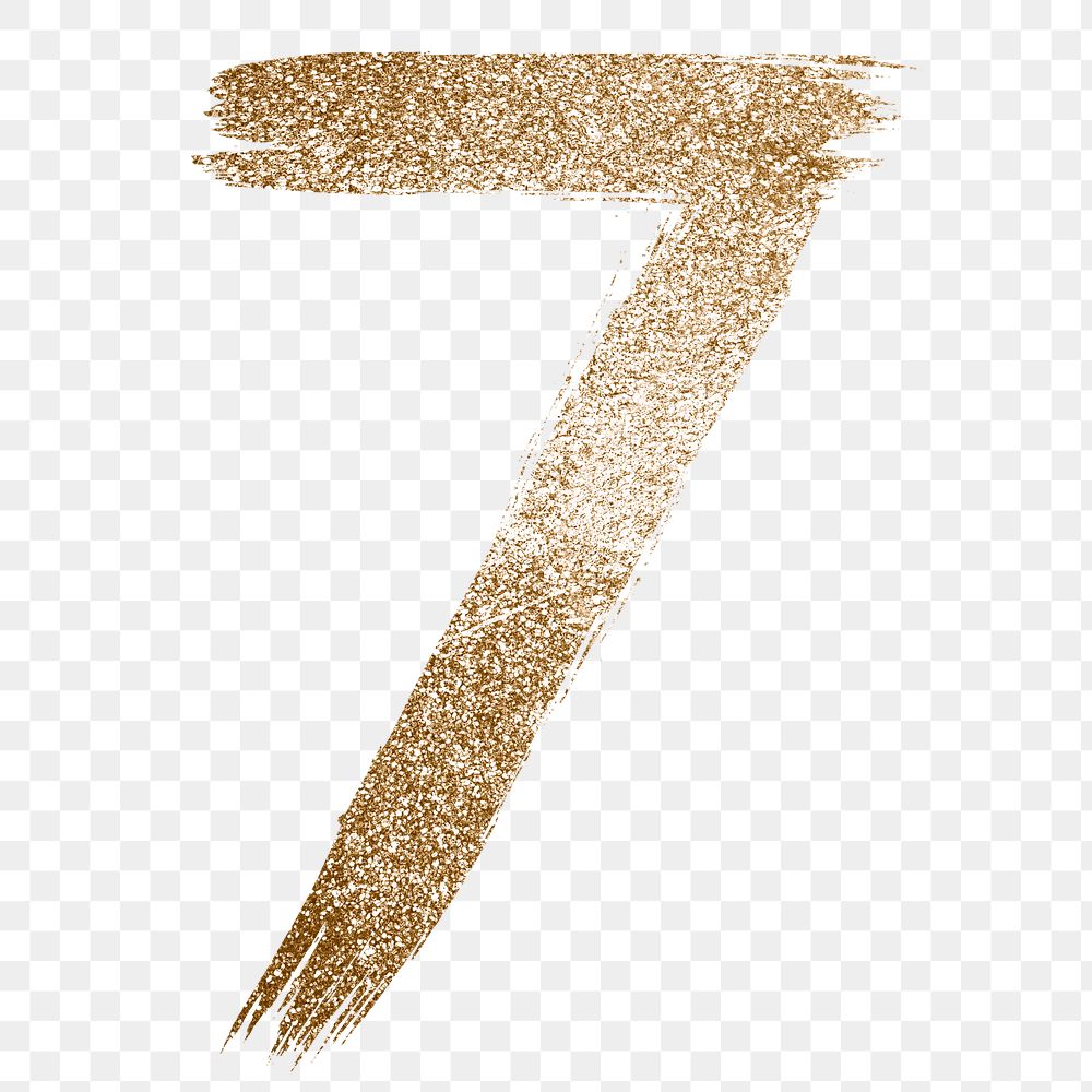 Transparent glitter number 7 gold brushed typography