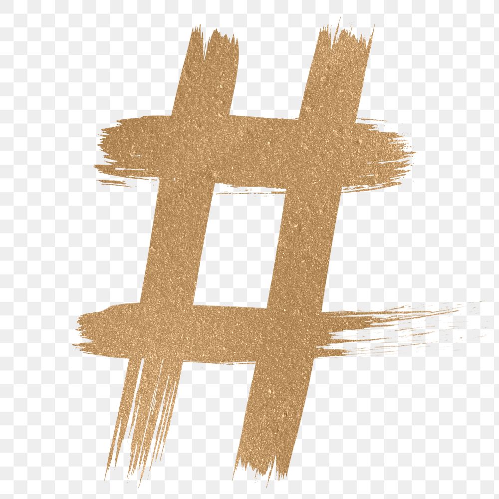 Gold hashtag symbol png brush stroke font