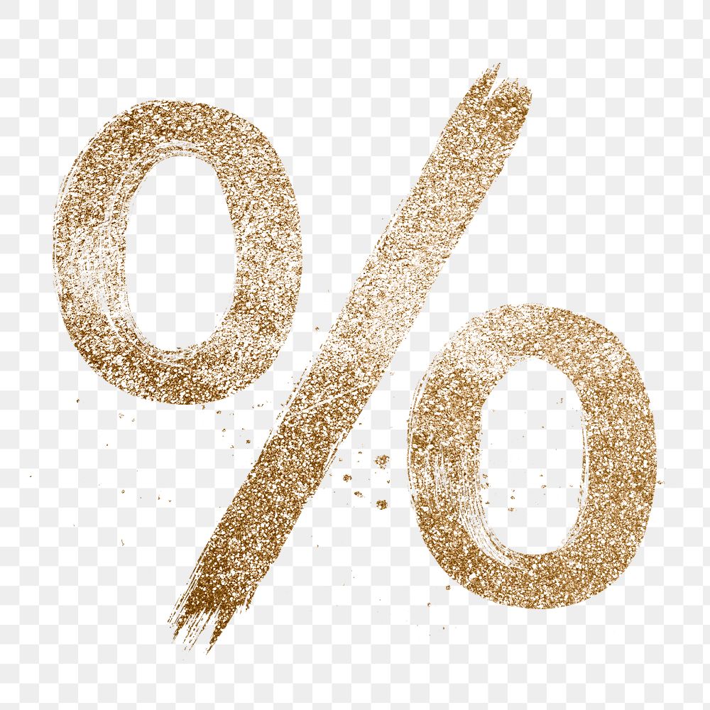 Transparent glitter percent symbol gold brushed typography