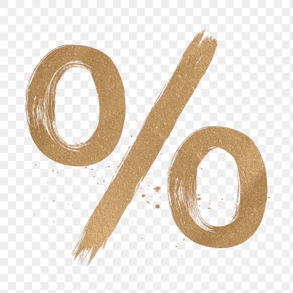 Gold percent symbol png brush stroke font