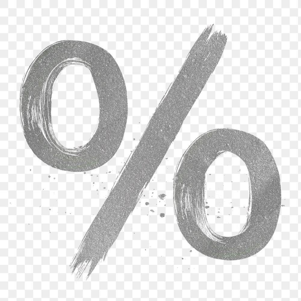 Percent sign silver png brush stroke font