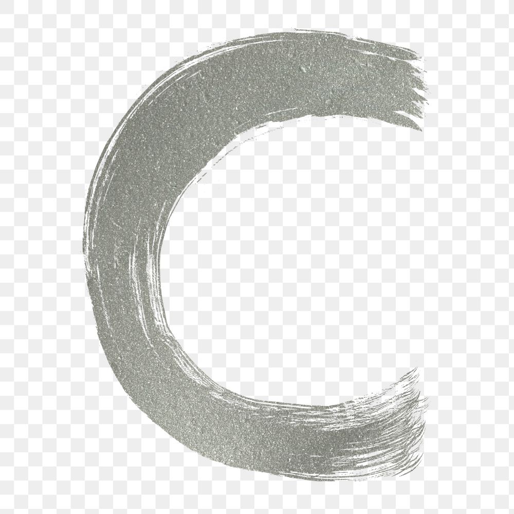 Transparent letter c silver brush stroke font