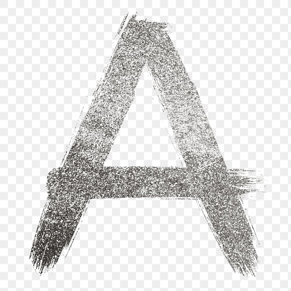 Letter a png silver glitter brushed typography