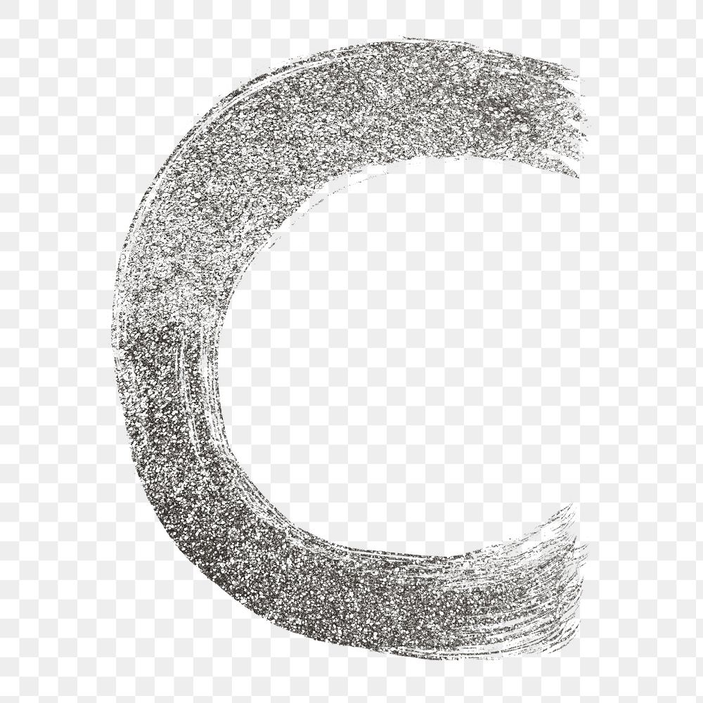 Letter c png silver glitter brushed typography