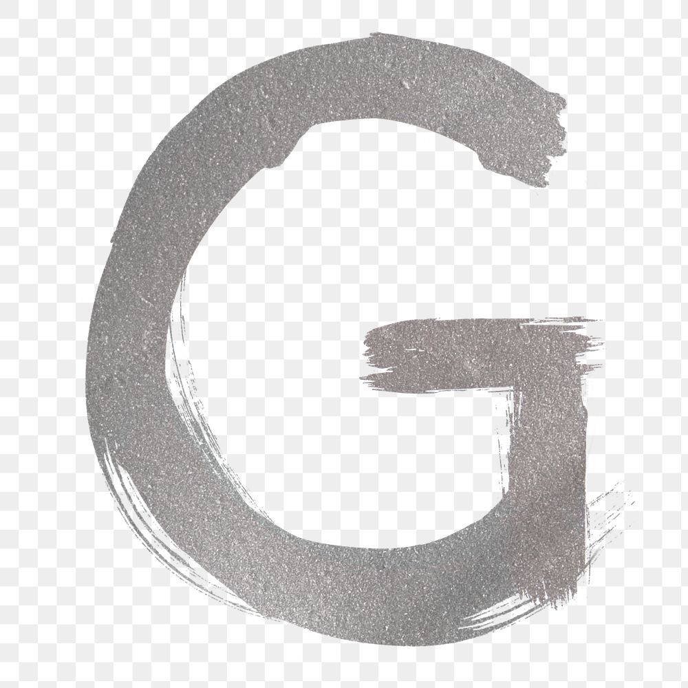Transparent letter g silver brush stroke font