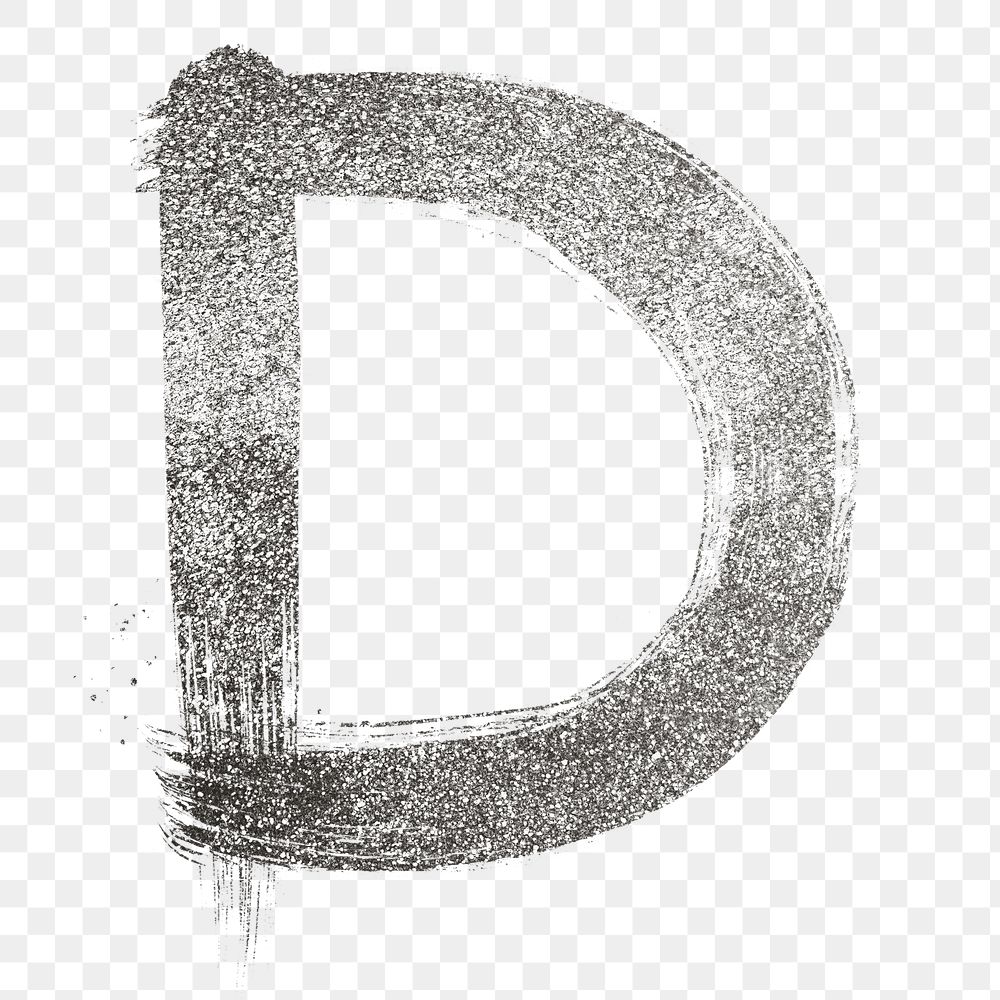 Letter d png silver glitter brushed typography