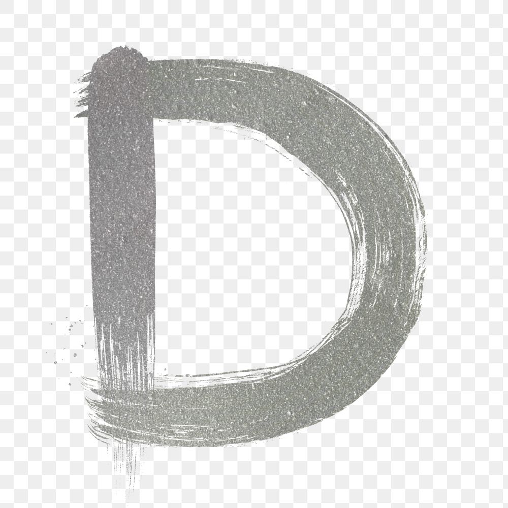 Transparent letter d silver brush stroke font
