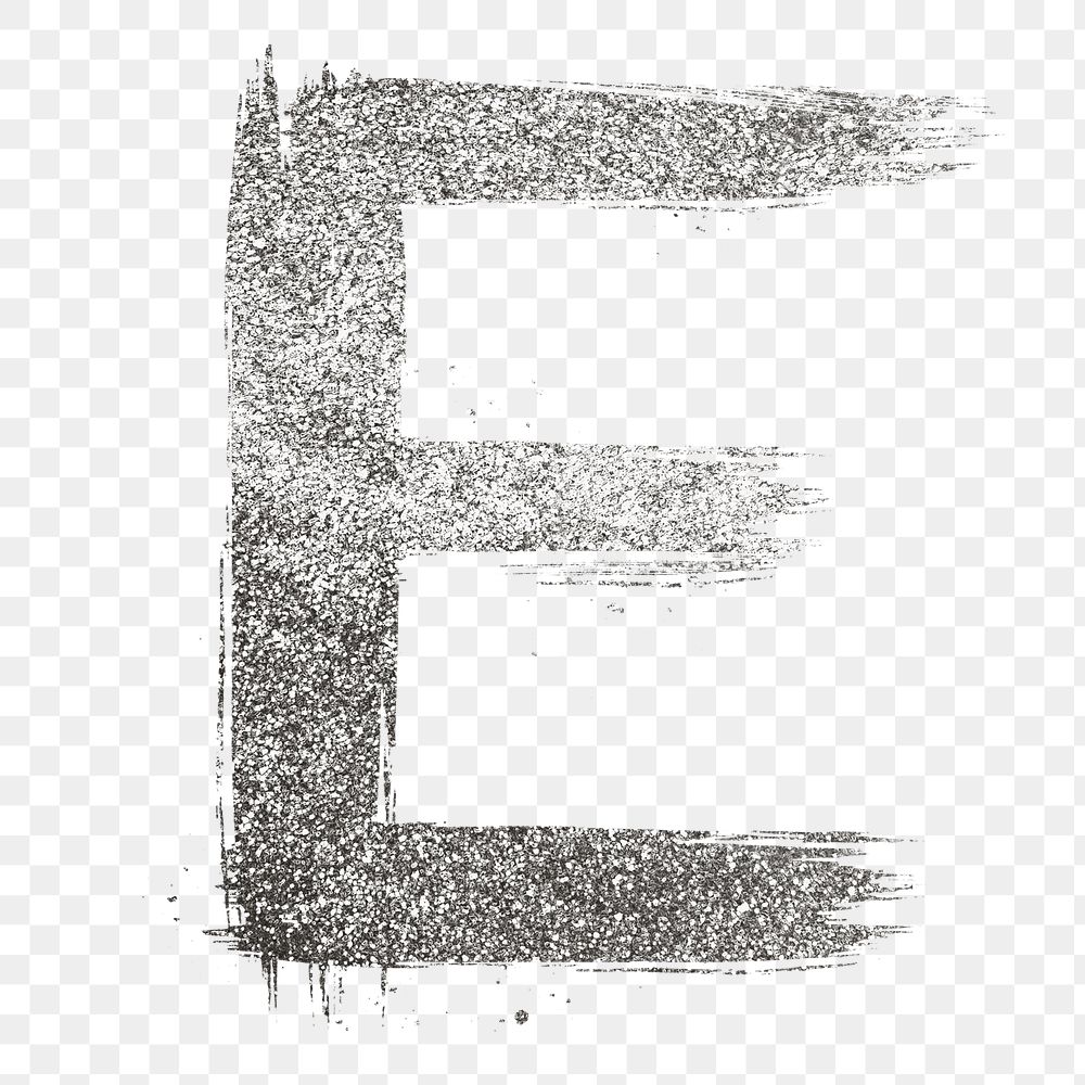 Letter e png silver glitter brushed typography