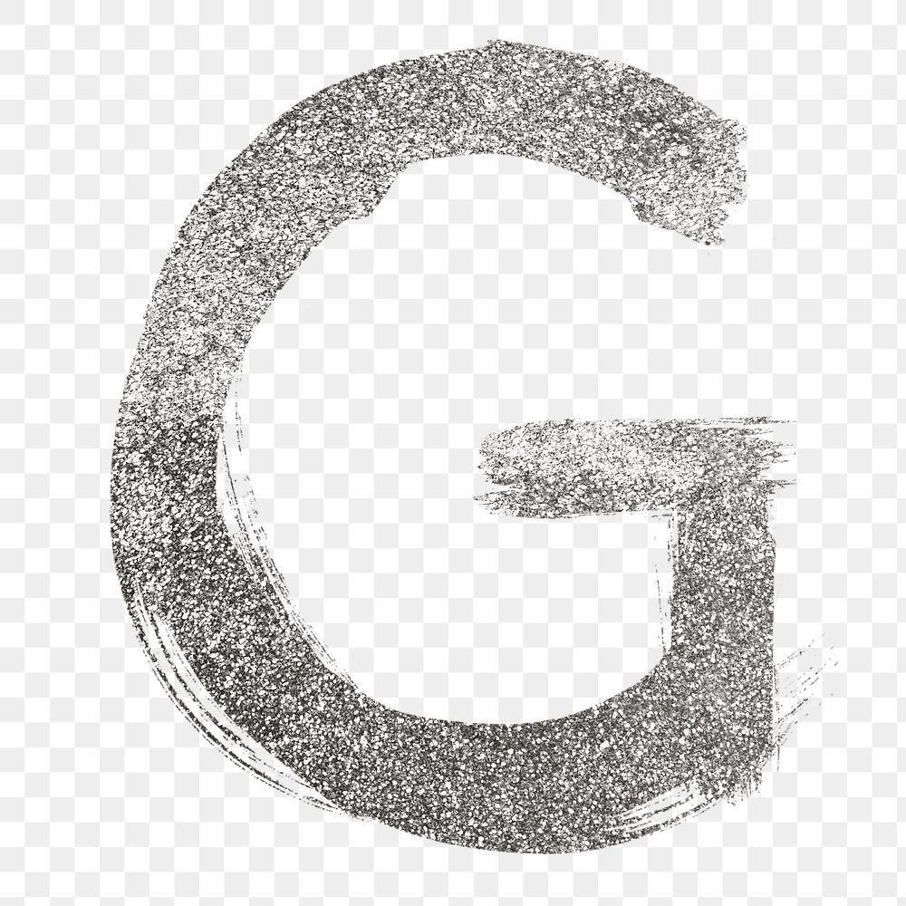 Letter g png silver glitter brushed typography