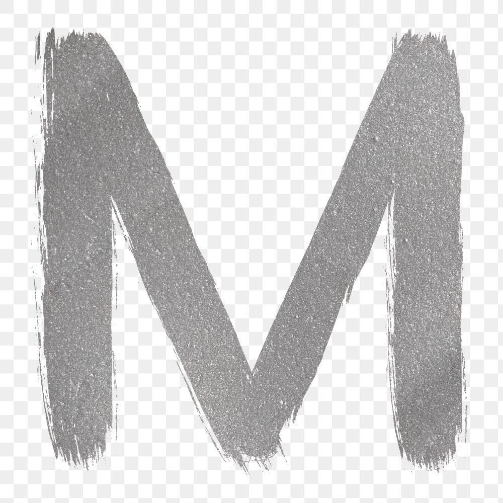Transparent letter m silver brush stroke font