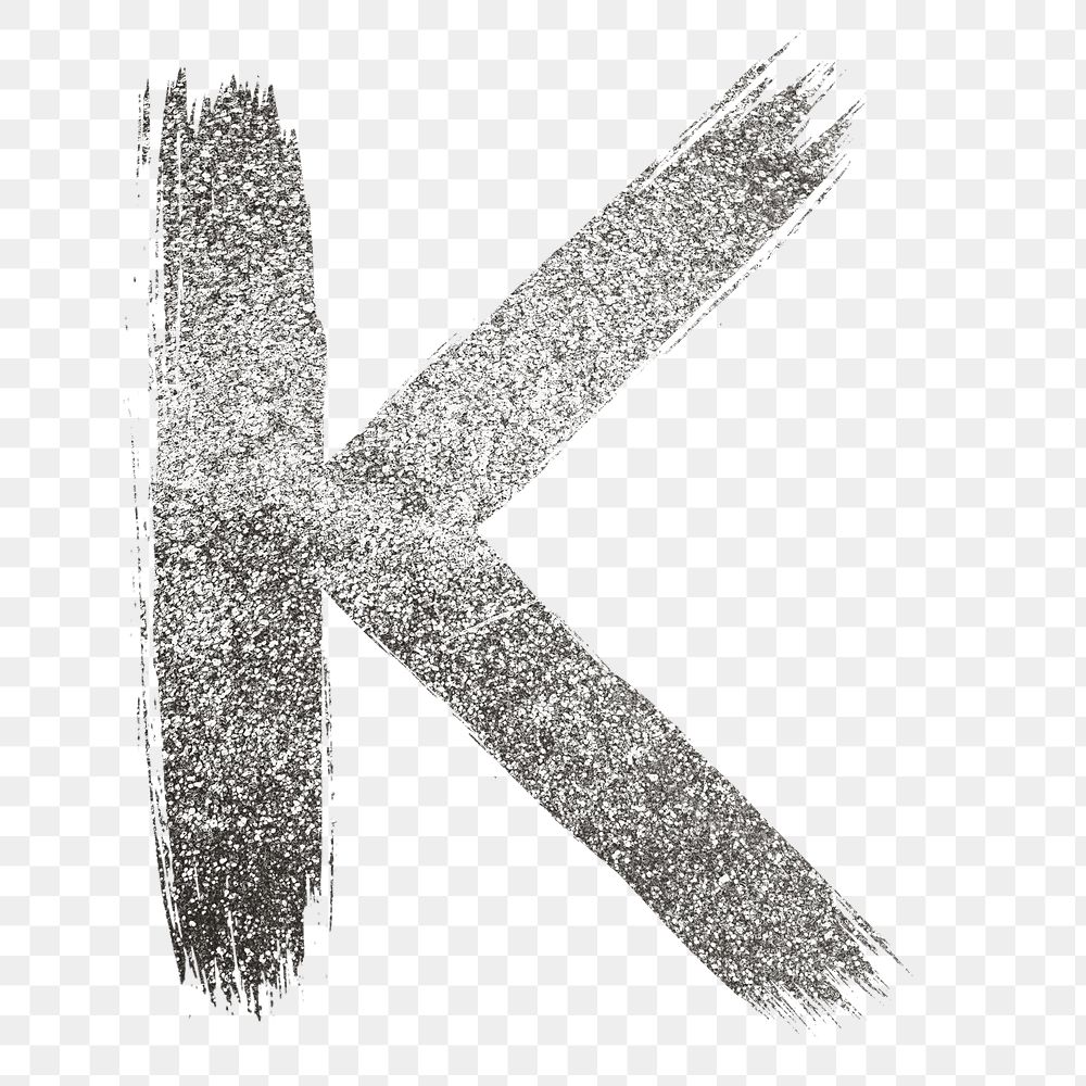 Letter k png silver glitter brushed typography