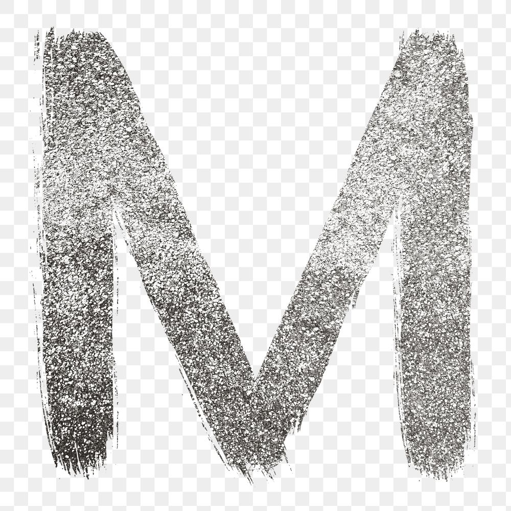 Letter m png silver glitter brushed typography