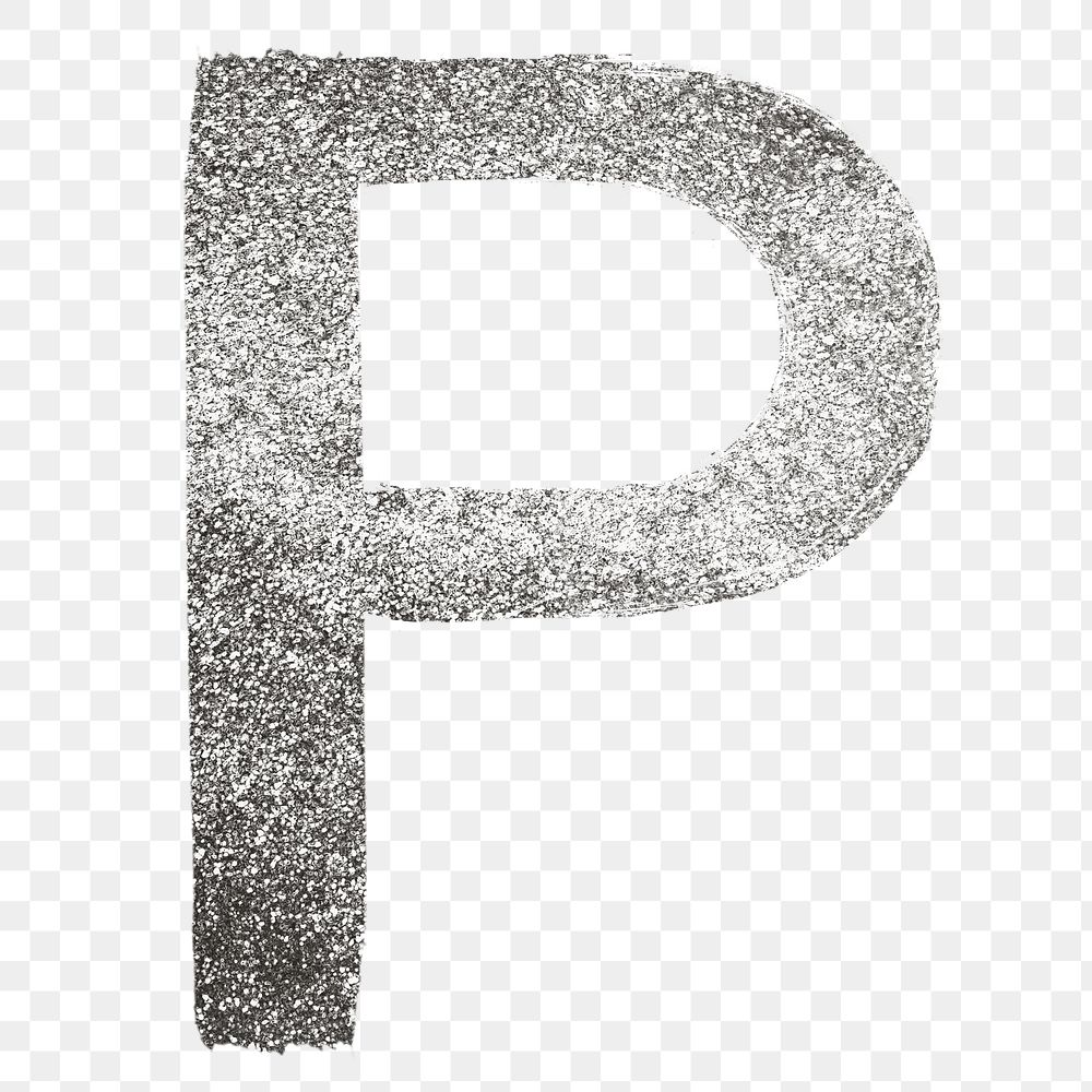 Letter p png silver glitter brushed typography