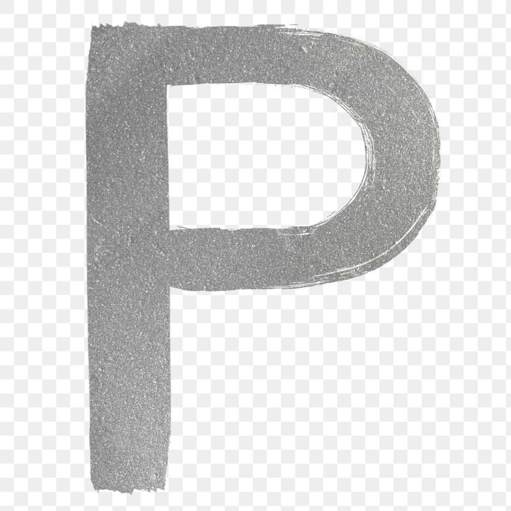 Transparent letter p silver brush stroke font