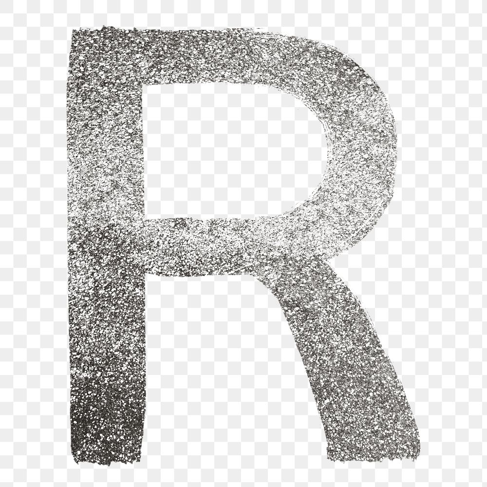 Letter r png silver glitter brushed typography