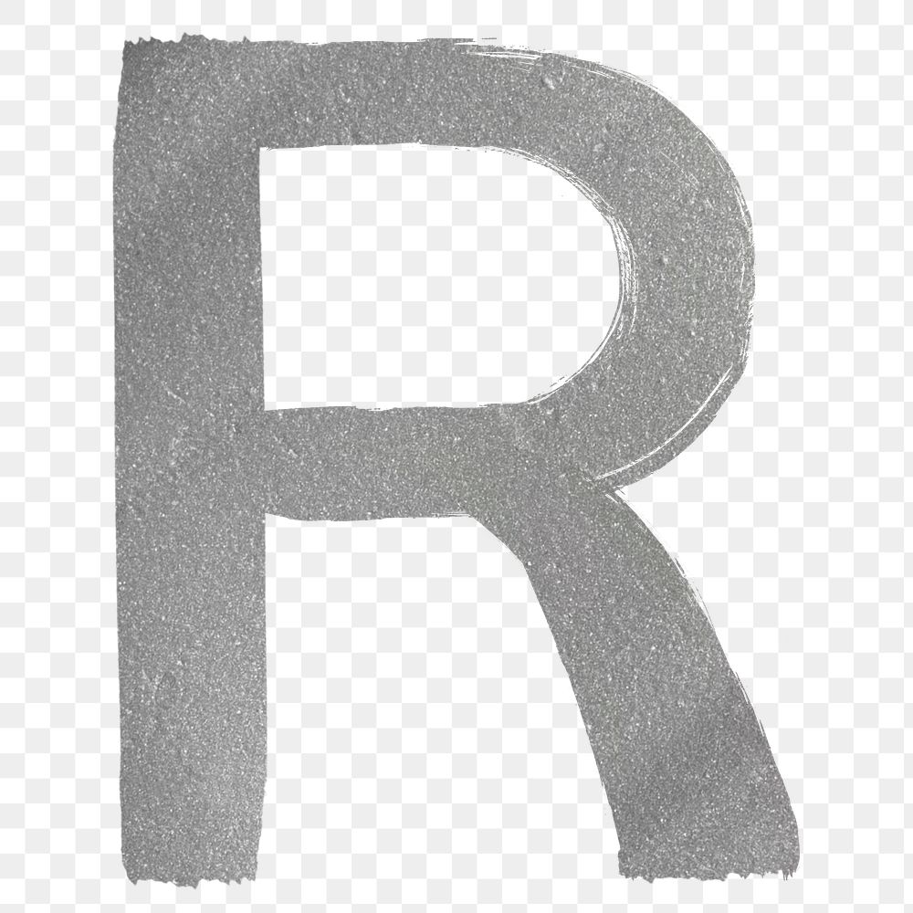 Transparent letter r silver brush stroke font