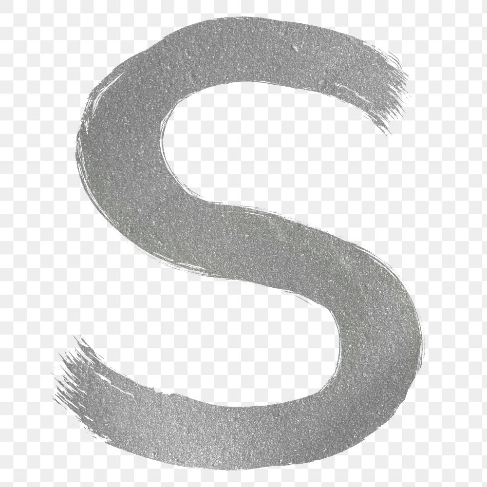 Transparent letter s silver brush stroke font