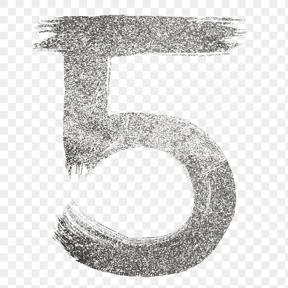 Silver glitter 5 number png brush stroke font