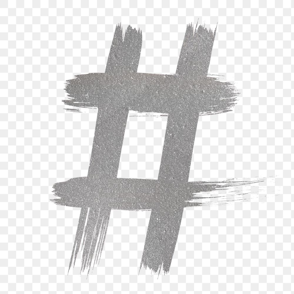 Hashtag sign silver png brush stroke font