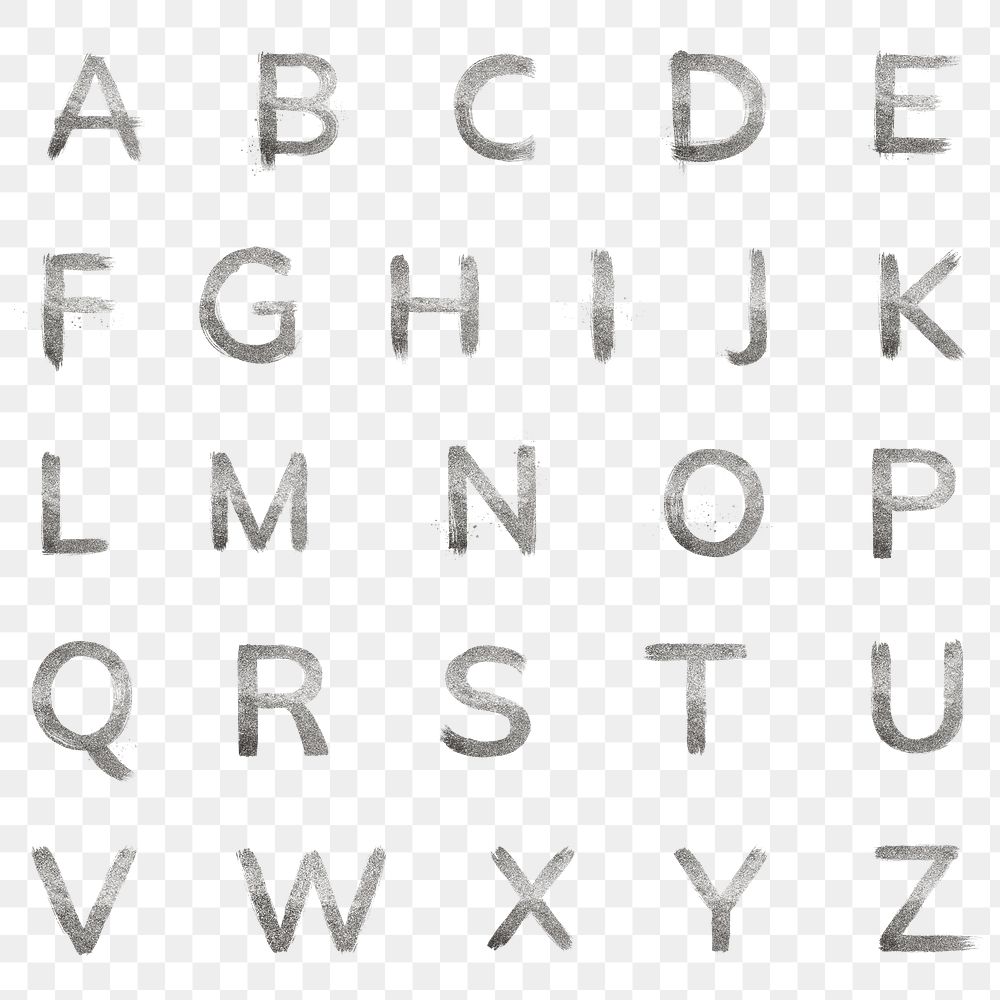 Silver glitter alphabet png brush stroke