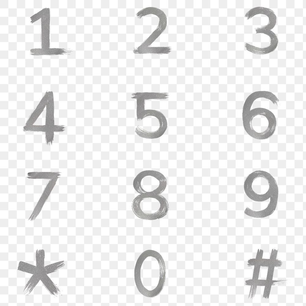 Painted silver number set png