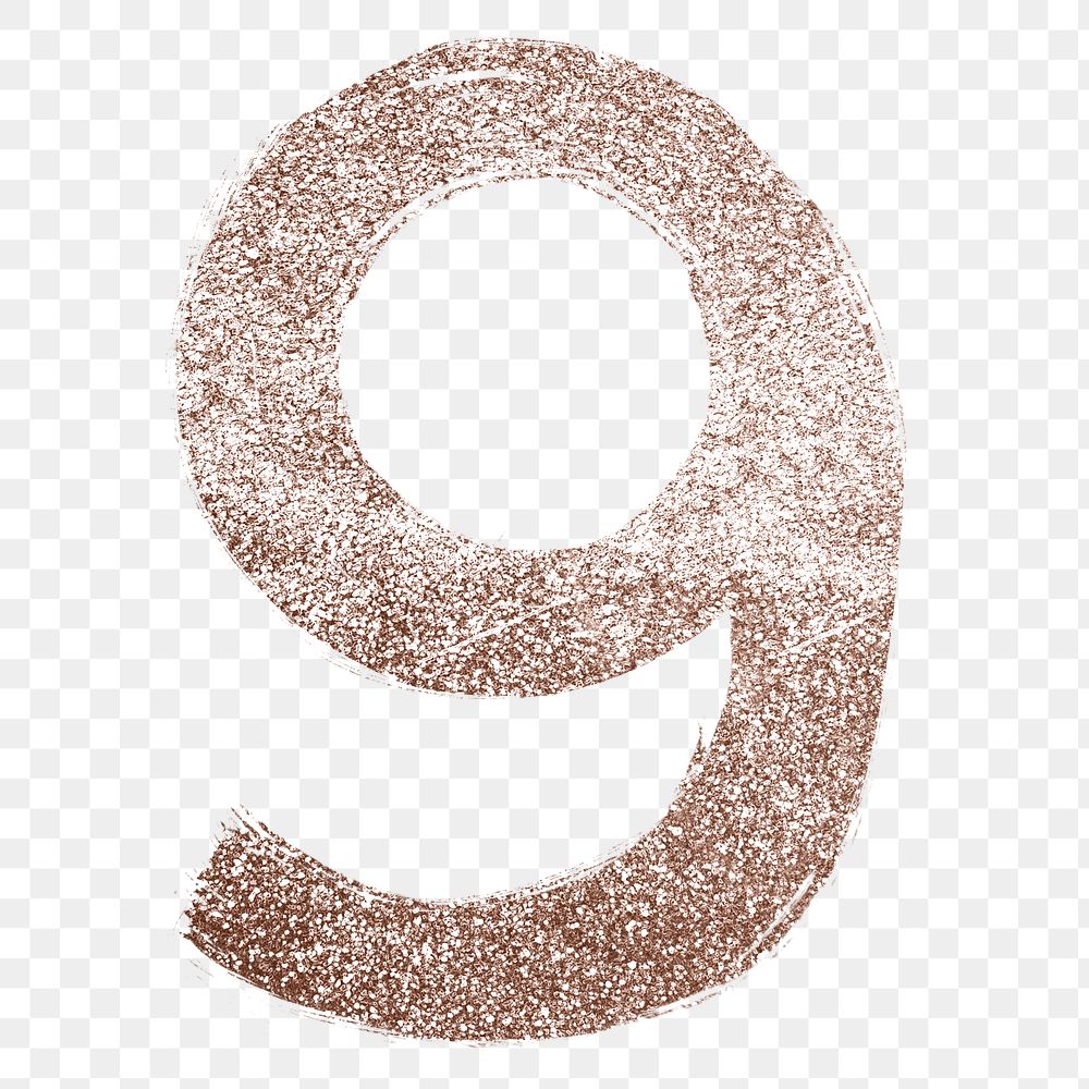 Painted 9 number png rose gold glitter font