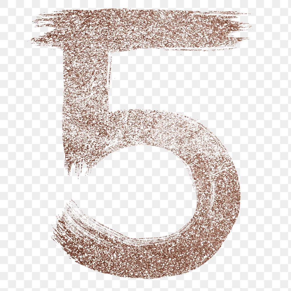 Painted 5 number png rose gold glitter font